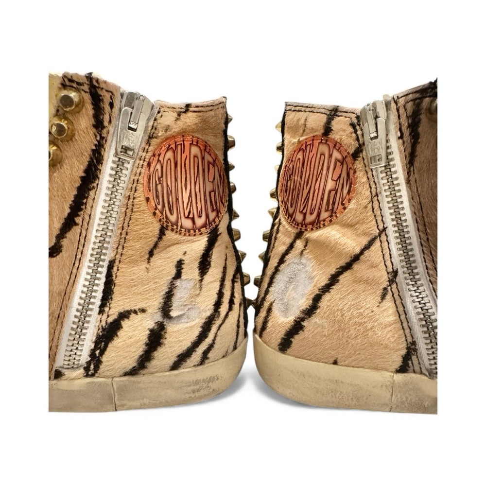 Golden Goose FRANCY Tiger Pony Hair High Tops w/ Gold Studs (Rare Vintage) - Picture 2 of 7